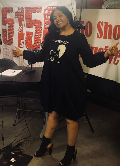 F*ck Average Puff dress in Navy/White